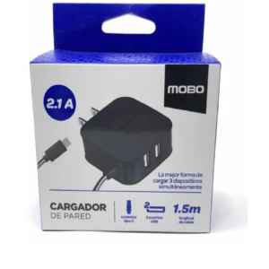 CARGADOR PARED MOBO 2USB TIPO C 2.1A