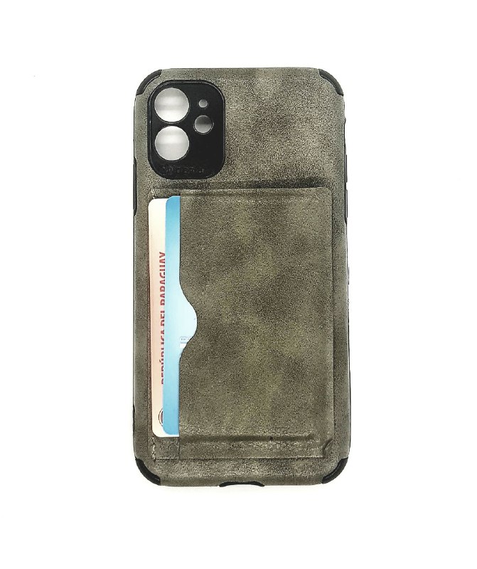 TPU IPHONE 11 PORTA TARJETA GRIS CUERO